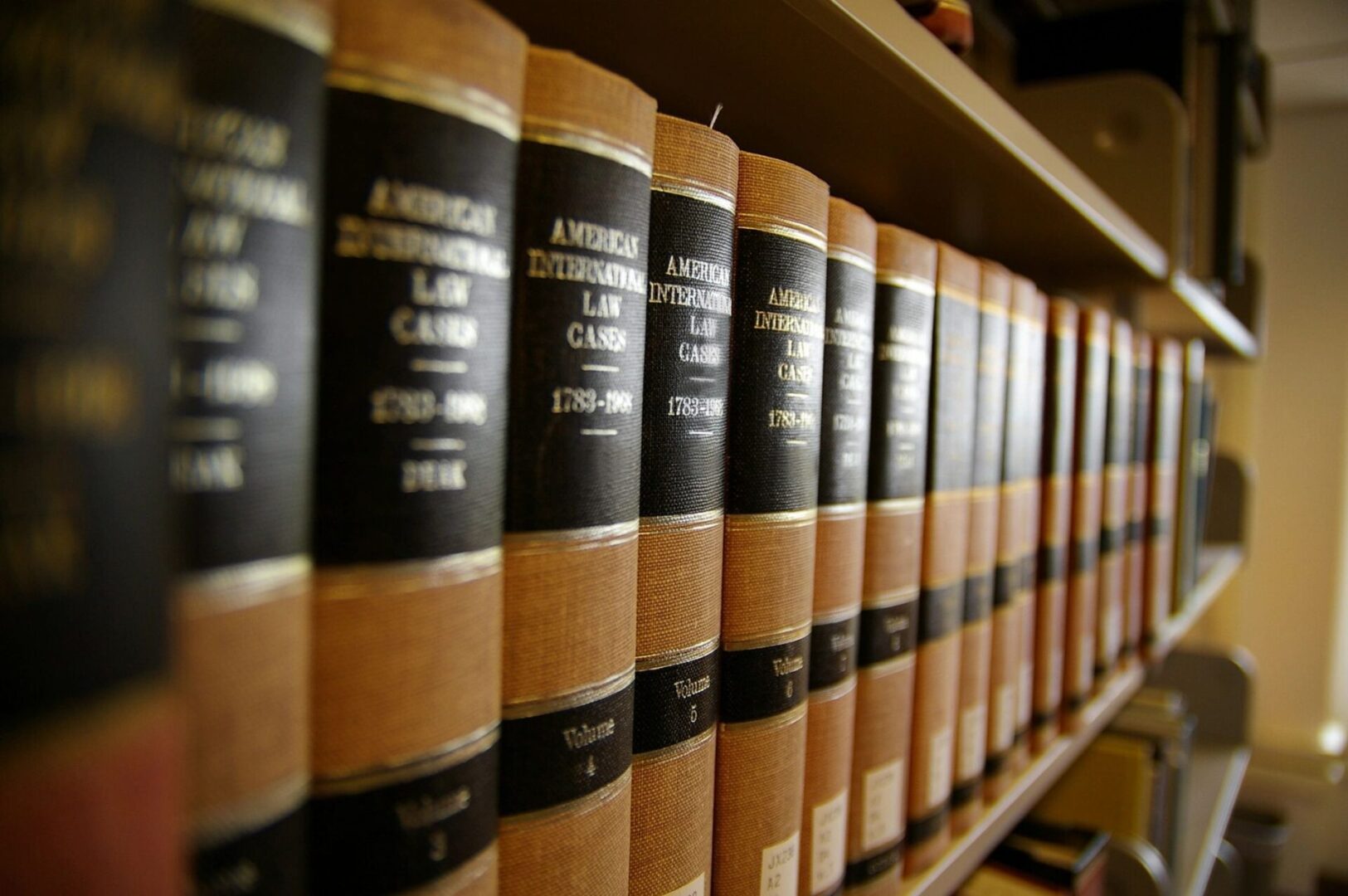 Law books on a shelf.